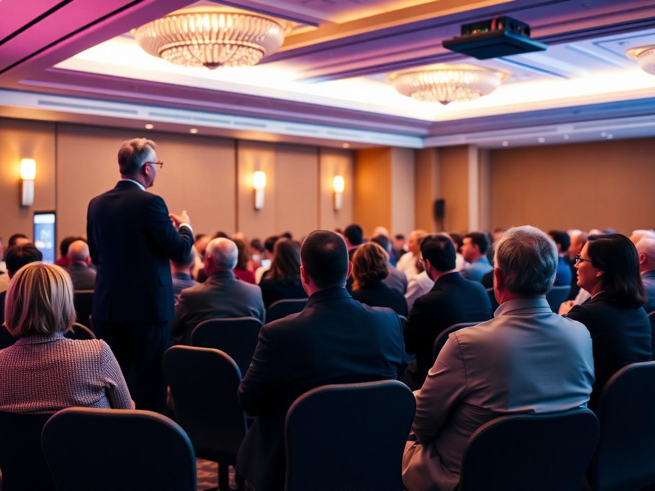 Speaker presenting at a corporate event